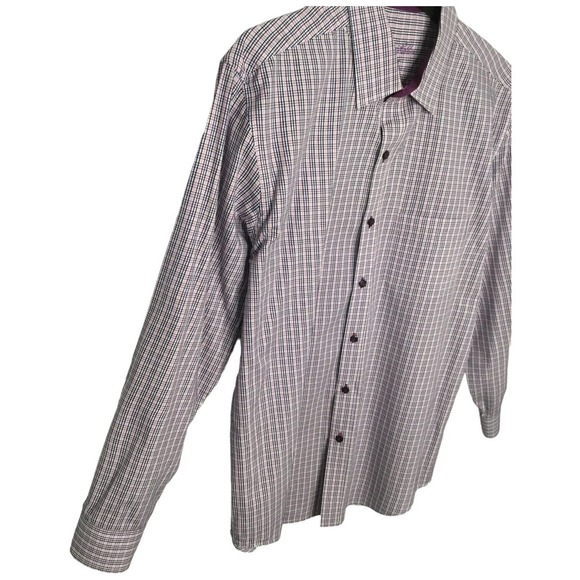 Tasso Elba Men’s Button Down Plaid 100% Cotton Long Sleeve Pocket Purple L - Picture 3 of 10